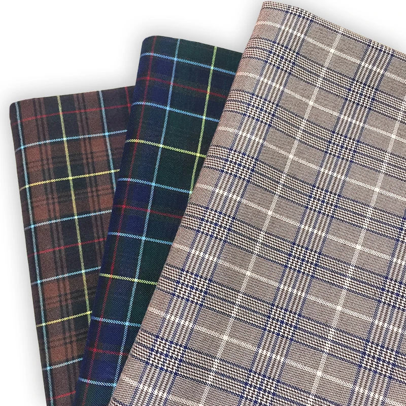 Новая микрофибра 90% полиэстер 10% вискоза Материал красный синий цвет клетчатая текстурированная твидовая костюмная Мужская костюм брюки куртка тканая TR ткань