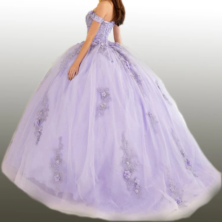Lilac emerald factory wholesale embroidery sweet 16 quinceanera off shoulder ball gown  for girls 2023