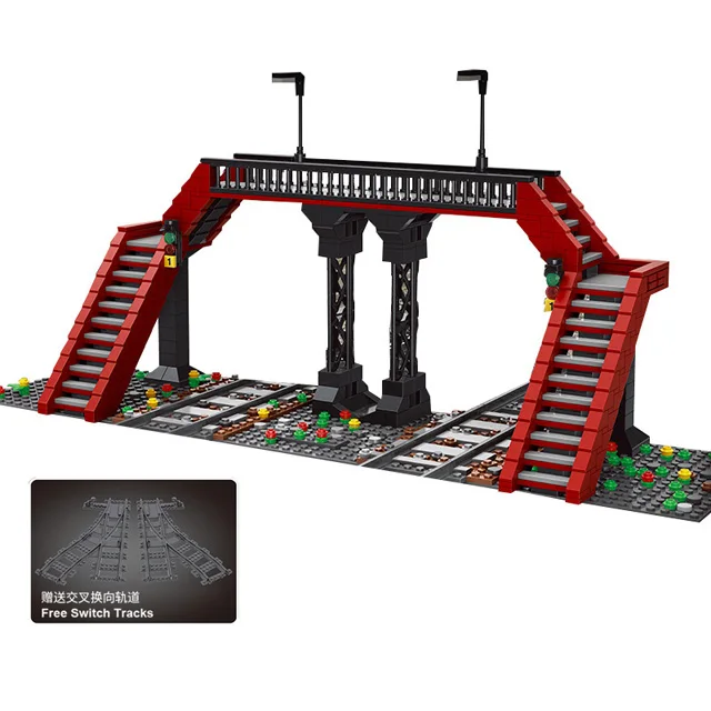 2024 new toys MOULD KING 12008 Train Parts Railroad Crossing Model Assemble Building Blocks City Bricks logo Toys Birthday Gift