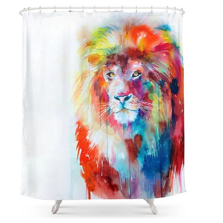 2024 Newest Custom Design Bathroom High Definition 3D Printing Mouldproof  King Lion Polyester Shower Curtain