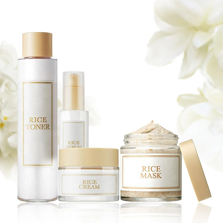 OEM ODM Natural Skin Care Set Organic Rice Extract Hydration Face Care Products Kit Rice Serum White Brighten Beauty Facial Set