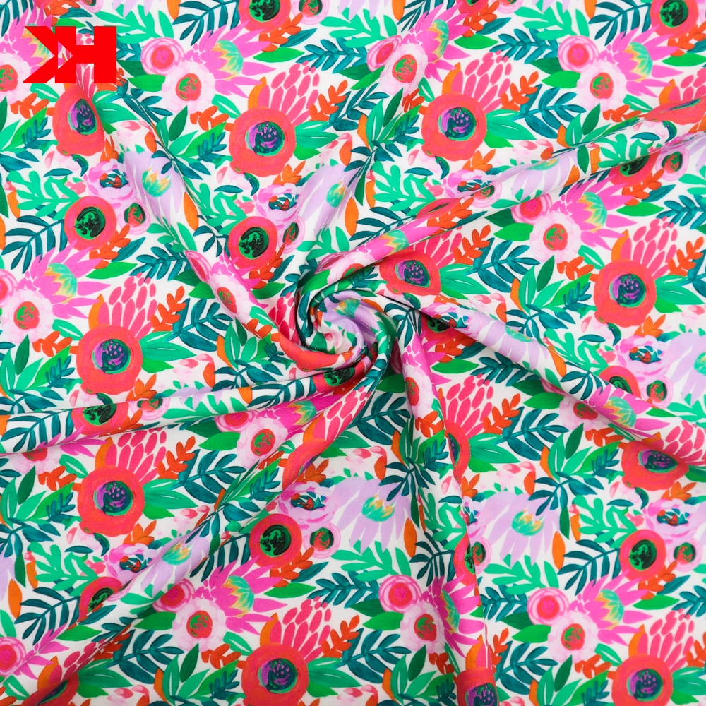 Organic 100% Cotton poplin Custom Printed Fabric With Frangipani Pattern For Clothing Lining Sewing