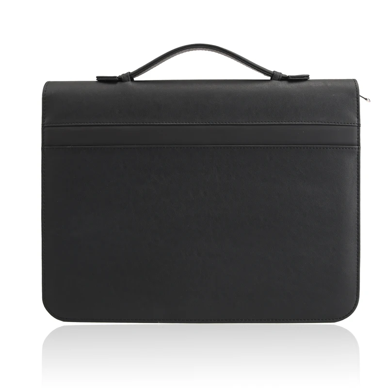 Custom A4 leather hand held  briefcase with zipper multifunctional organizer folder open