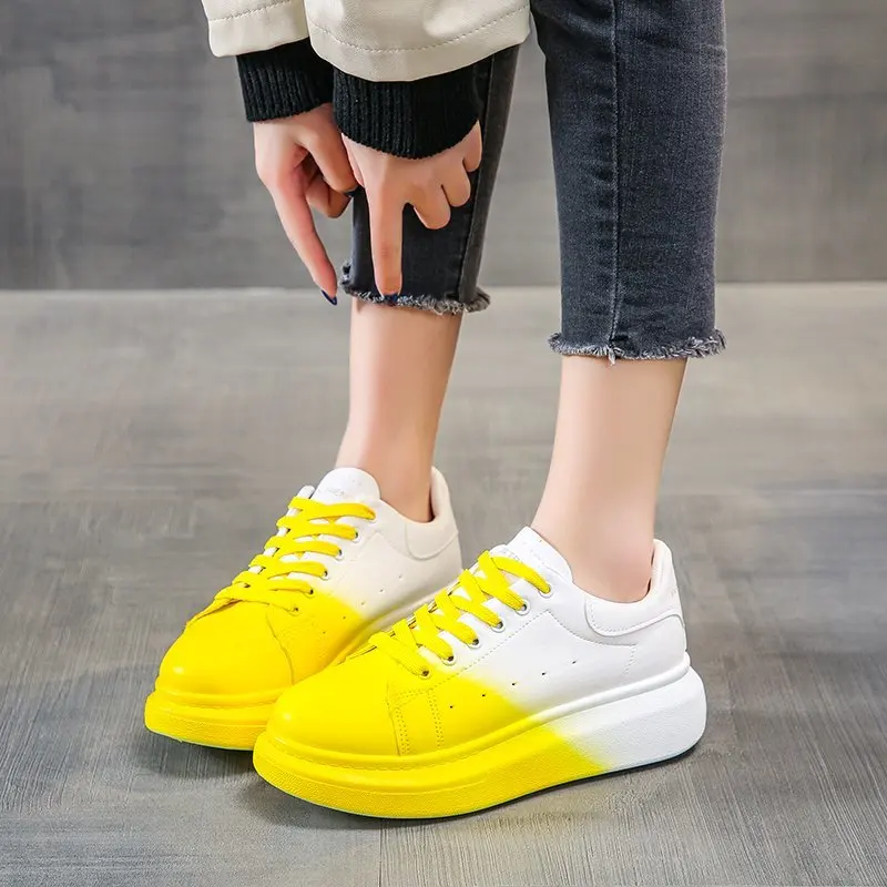 Women Flat Casual Sneakers Lace up Breathable Colorful Platform Shoes Female PU Fashion Ladies Walking Vulcanized Sport Shoes