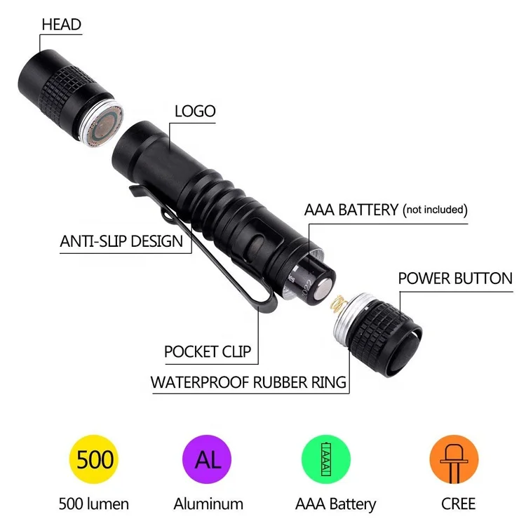 Home Outdoor Emergency AAA Battery LED Torch Light Tactical Pen Light Small Mini Flashlight