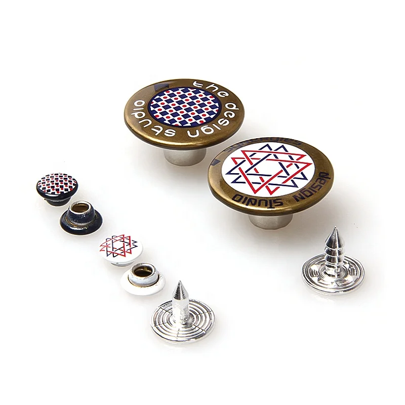 Custom wholesale Engraved LOGO gold Metal brass zinc alloy nipple up nipple down Jeans garment rivet stud for clothes
