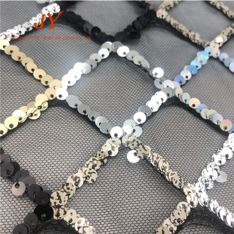 Colorful rhombus embroidered elastic glitter paillette spangle geometric all over sequins embroidery sequin fabric