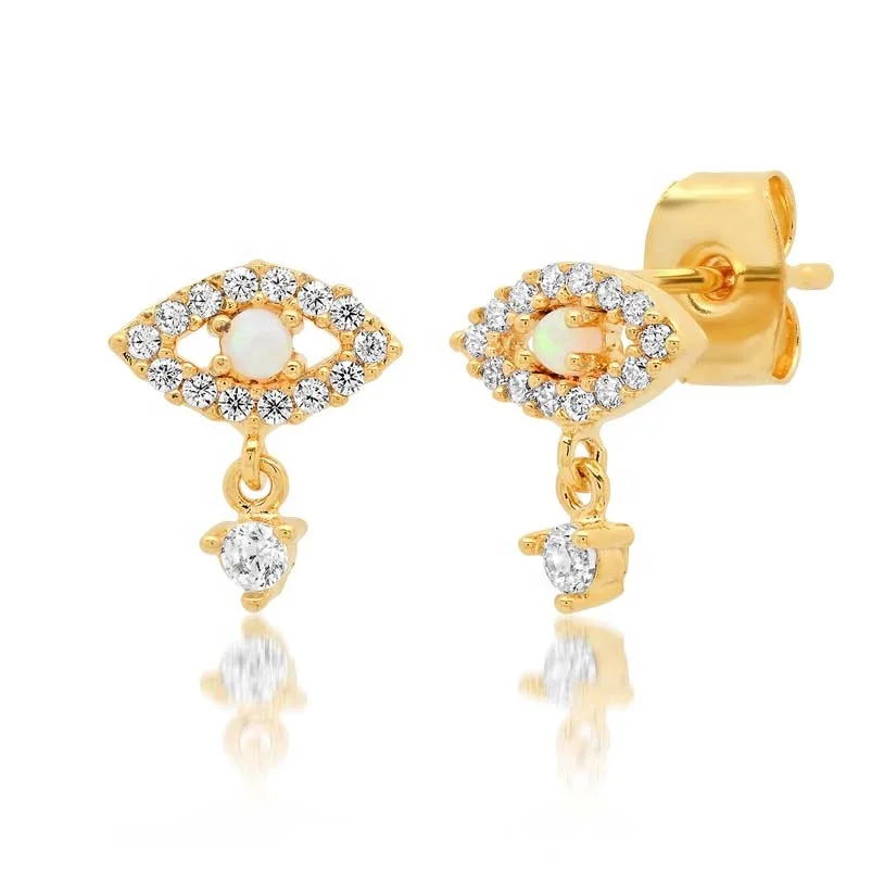 Gemnel new jewelry 2023 925 sterling silver opal stone pave cz evil eye studs dangle earrings women