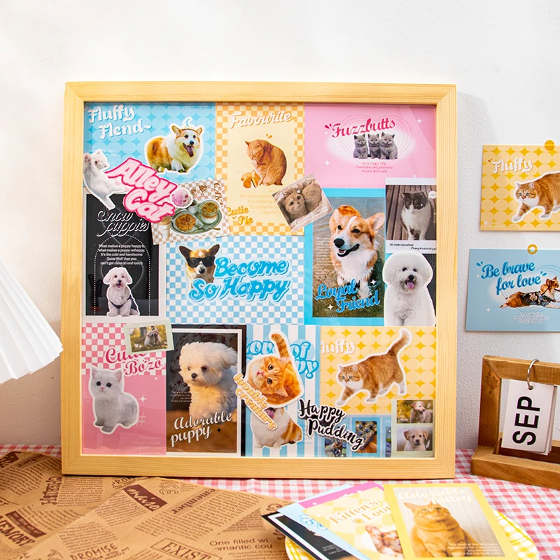 Mr. Paper 4 Design 20Pcs/Box Postcard Kawaii Animal Series Colorful Cartoon Cat and Puppy Postcard for Kid DIY Decoration