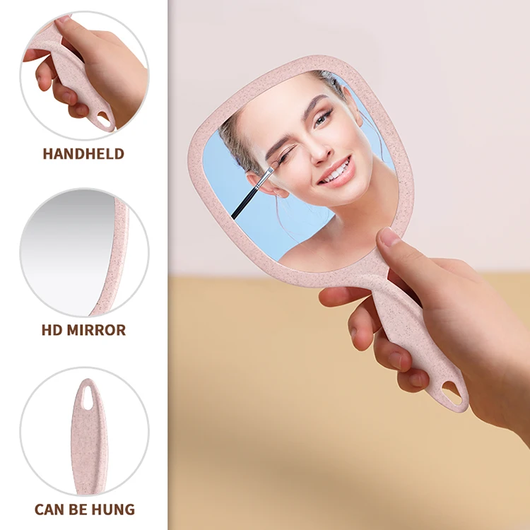 factory portable professionnel mini miroir de maquillage glass handheld mirror with pink frame for travel