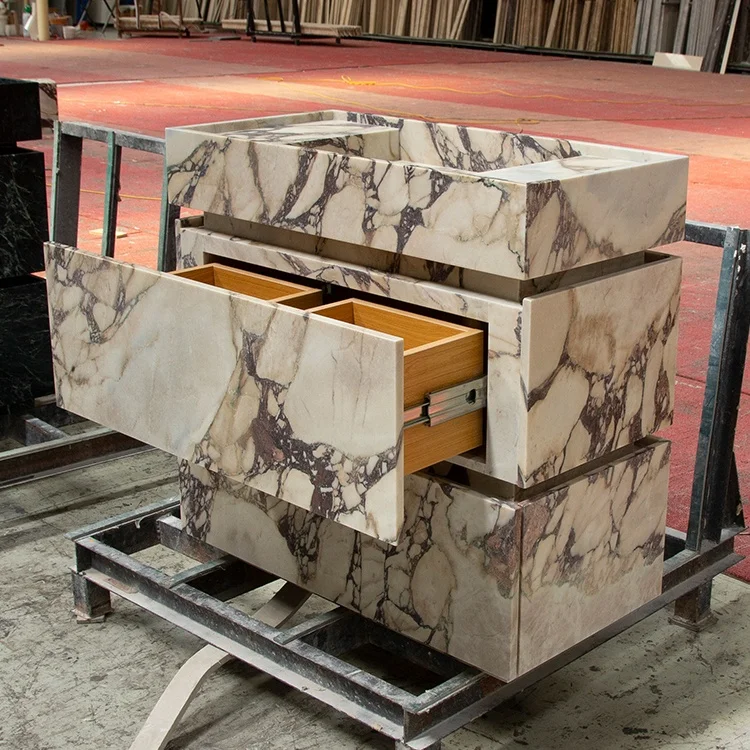Luxury Custom Calacatta Viola Marble Rectangular Single Sink Bathroom Cabinet Vanity  48 Inch For Projects And Apartments