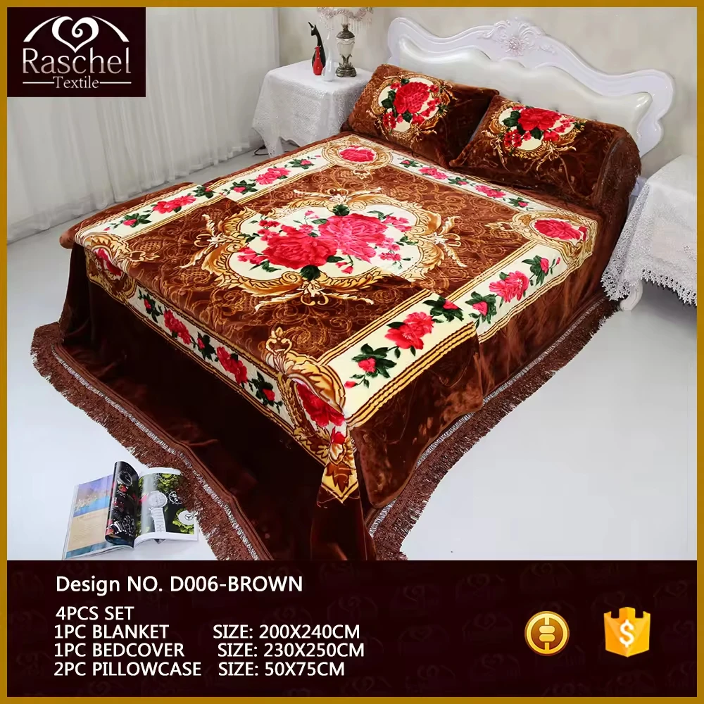 3 Pcs super soft cloudy Raschel blankets sets for winter 1 pc blanket 2 pillowcase