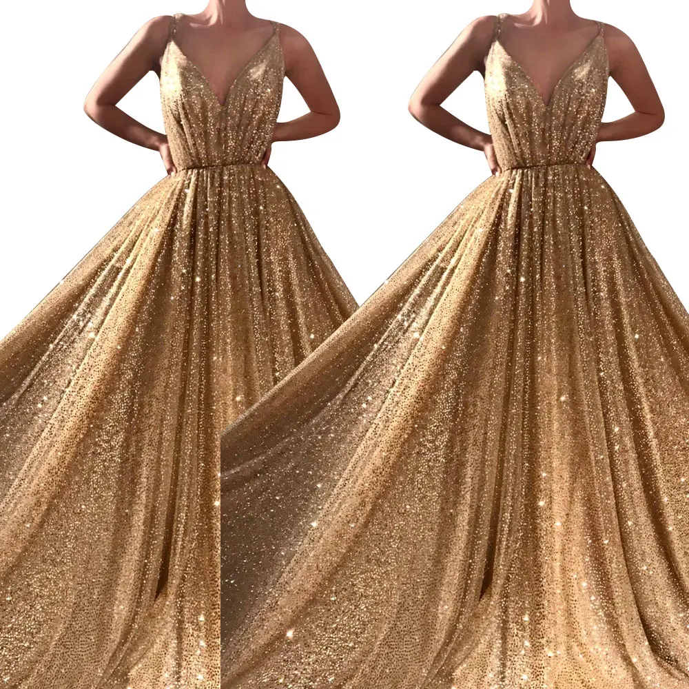 2020 Spring Summer Custom Women Luxury Sexy V Neck Sling Pleated Long Formal Evening Gown Dress