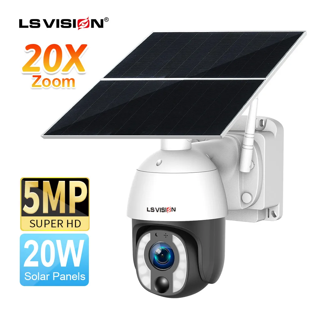 LS VISION 5MP PTZ Zoom Wireless 4G Battery Solar Powered CCTV Camera Outdoor WiFi Security with PIR Alarm Solar Camera
