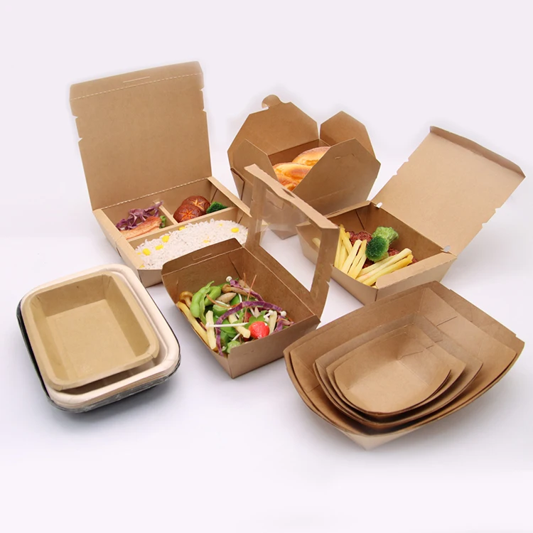Custom eco disposable kraft restaurant chinese noodle packaging chicken togo containers take away lunch packing paper food box