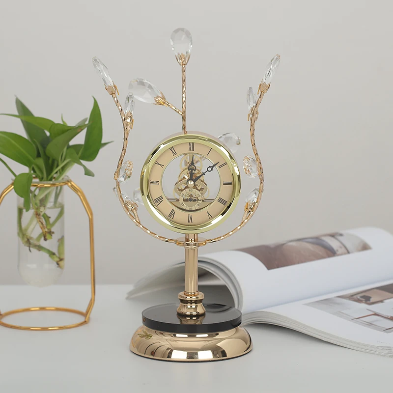 2021 прямые продажи, модные часы для домашнего декора, элегантные роскошные настольные часы с хрустальным украшением