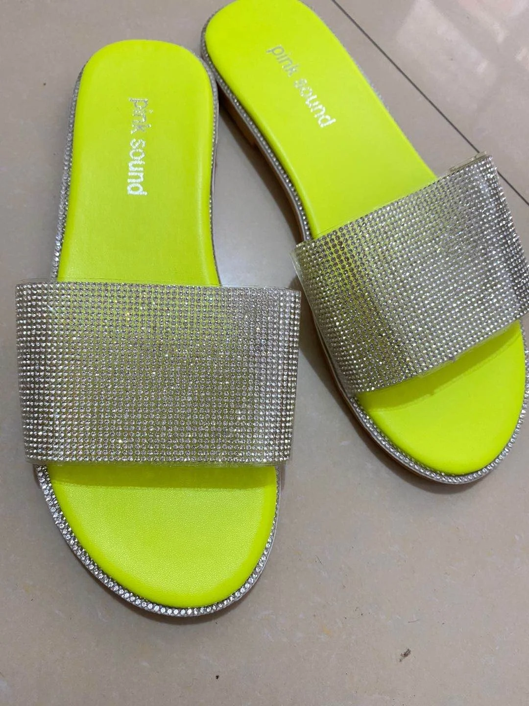  Wholesale new design custom women slide shoes flat sandals rhinestone summer