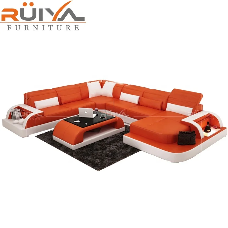 unique design European style Living room sets modern orange extra long used leather sofa