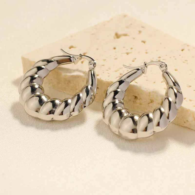 Trend Stainless Steel Hollow 18K Gold Plated Hoop Screw Twisted Earring