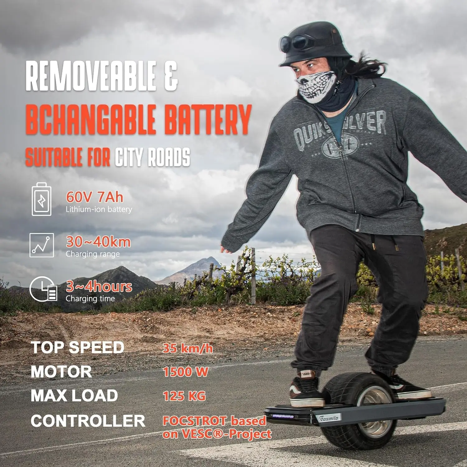 Gosmio X5 All-Terrain Self-Balancing Electric Scooter One-Wheel Hover Board with VESC Controller Free Shipping from US Warehouse