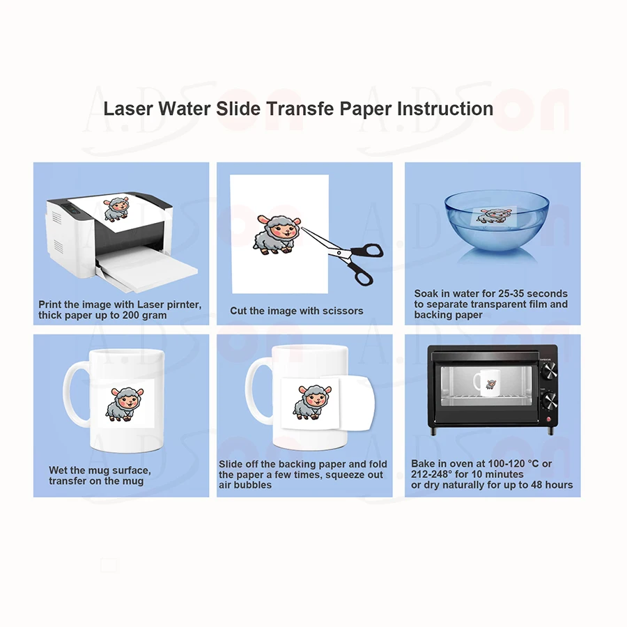 Laser Waterslide Decal Paper White Background Water Transfer Paper For DIY Craft Ceramic Glass Metal