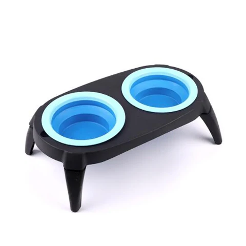 
Elevated Feeder Double Adjustable Feeder Dog Cat Bowls Foldable Silicone Pet Bowl 