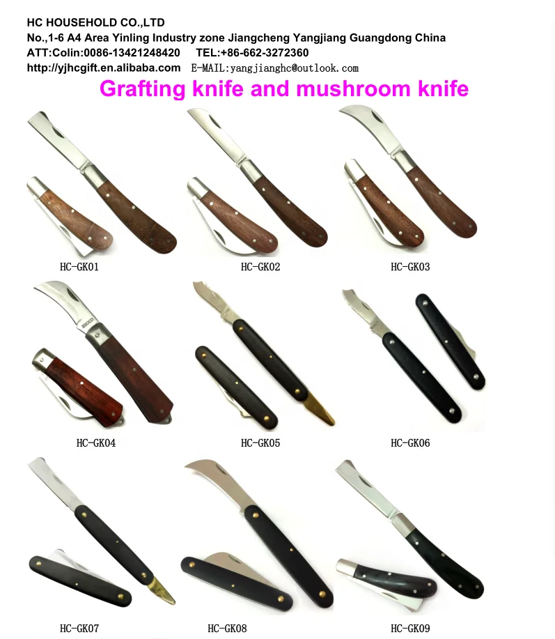 Garden supplies wood handle garden knife mushroom knife outdoor camping folding blade mushroom knife with brush