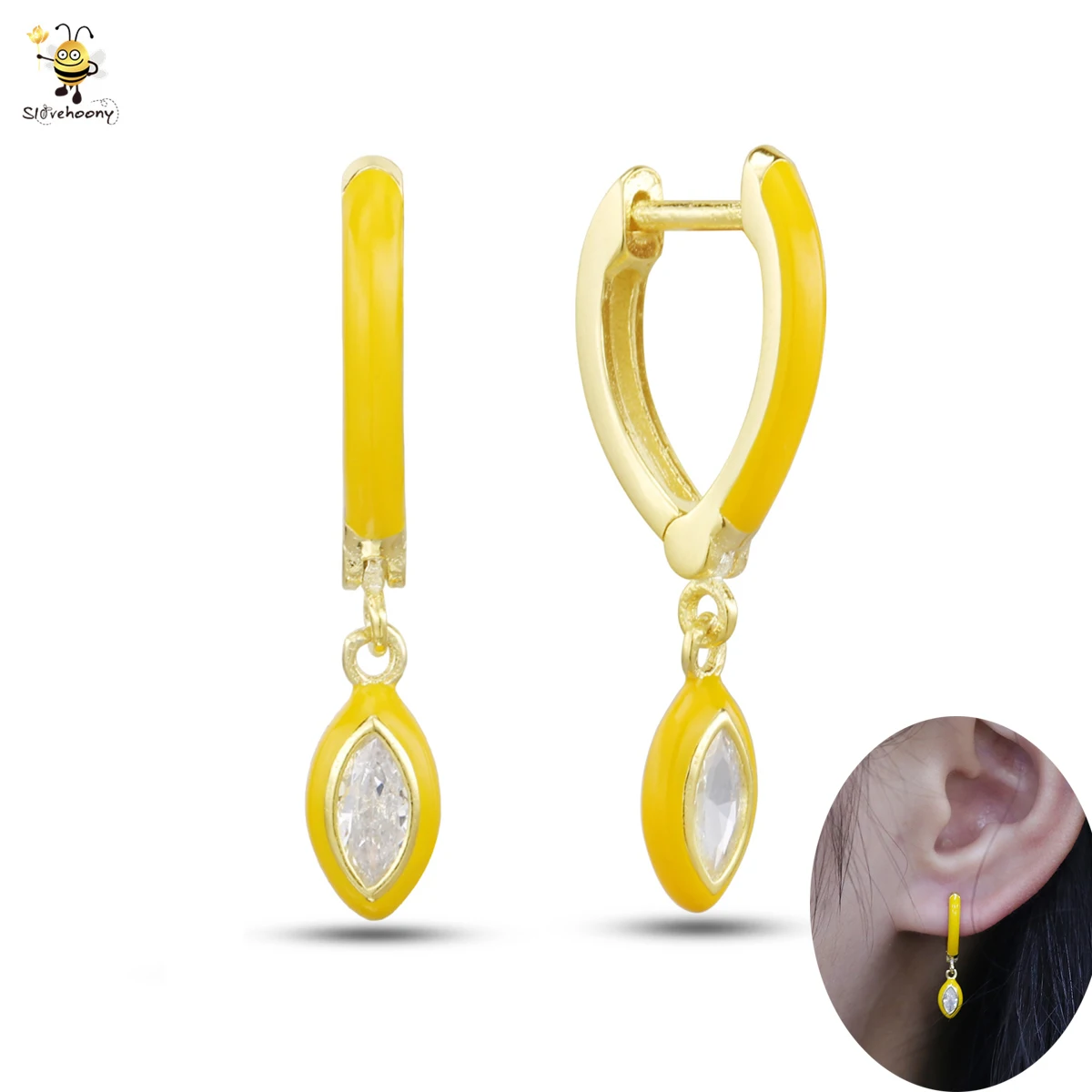 2021 тенденции моды ювелирные изделия 100% 925 стерлингового серебра эмаль классического стиля с буквой V Форма Серьги в виде колец,