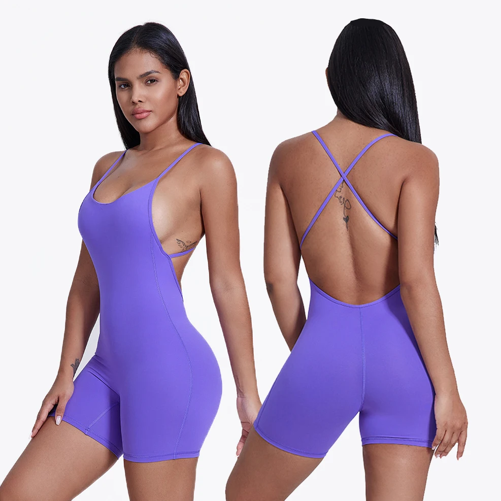 High Quality Skin Friendly Cross Back Fitness Sports Bodysuits Women Compression Yoga Jumpsuit