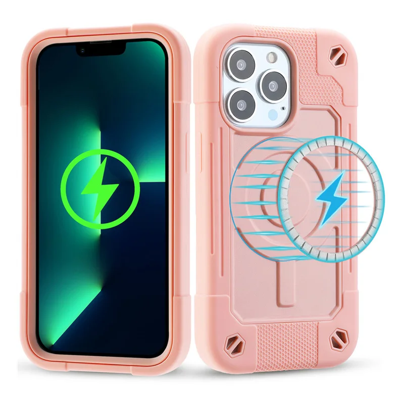 Luxury Phone Case TPU PC 2 in 1, For iPhone 13 Pro MAX 12 Full Body Rugged Shockproof Cover & Wireless Charging Magnetic Case