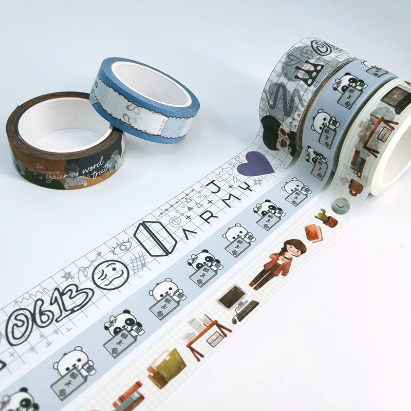 Custom Printed Gold Foil Washi Tape Adhesive Paper & Film for Packaging Featuring Stamp Design