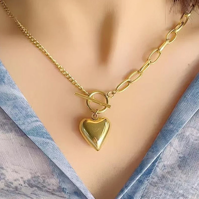 Collier en acier неоксиходные ювелирные изделия из нержавеющей стали оптовая продажа изящное позолоченное ожерелье с сердцем 18 карат