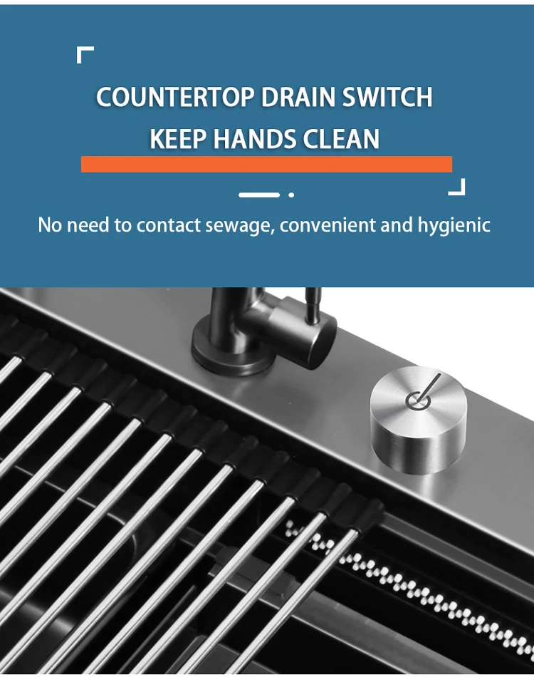 8652 Under Top Cubas De Pia De Cozinha Inox Stepped Single Bowl Black Sinks Knife Rack Nano Stainless Steel Handmade Kitchen Sin