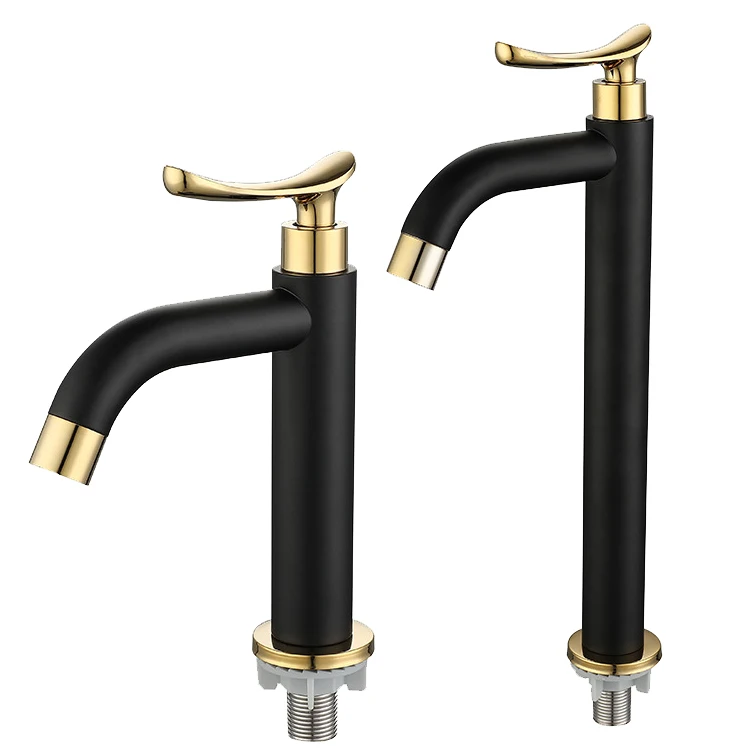 Manufacturer Luxury Brass Designer Bathroom Sanitary Ware Matte Black Gold Plated Faucet Single Cold Tap