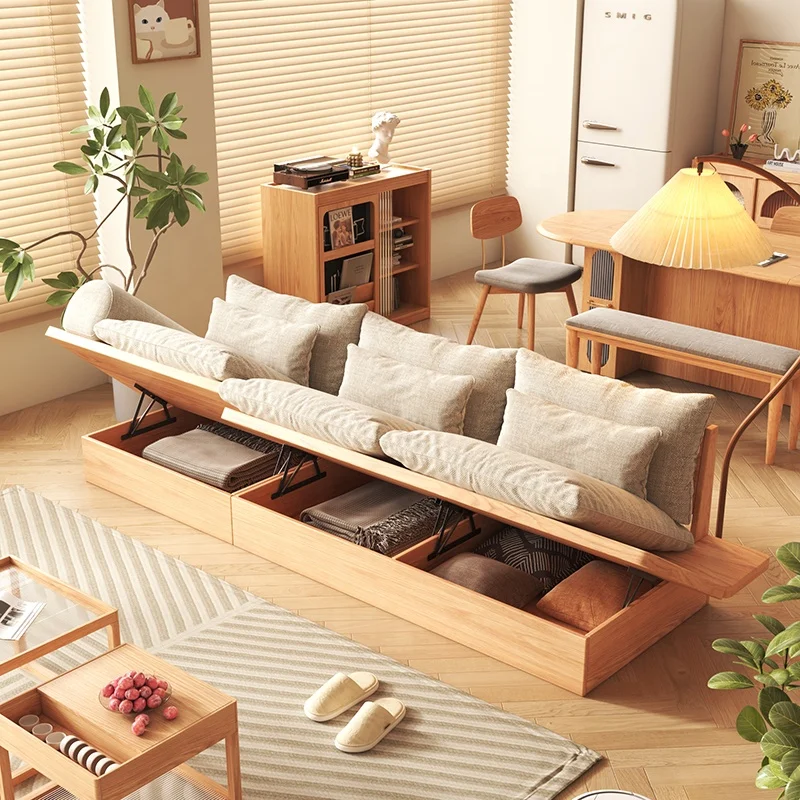 Wabi-Sabi Style Tatami Sectionals Sofa Set Furniture Living Room Plywood Hidden Storage Base Wooden Sofa