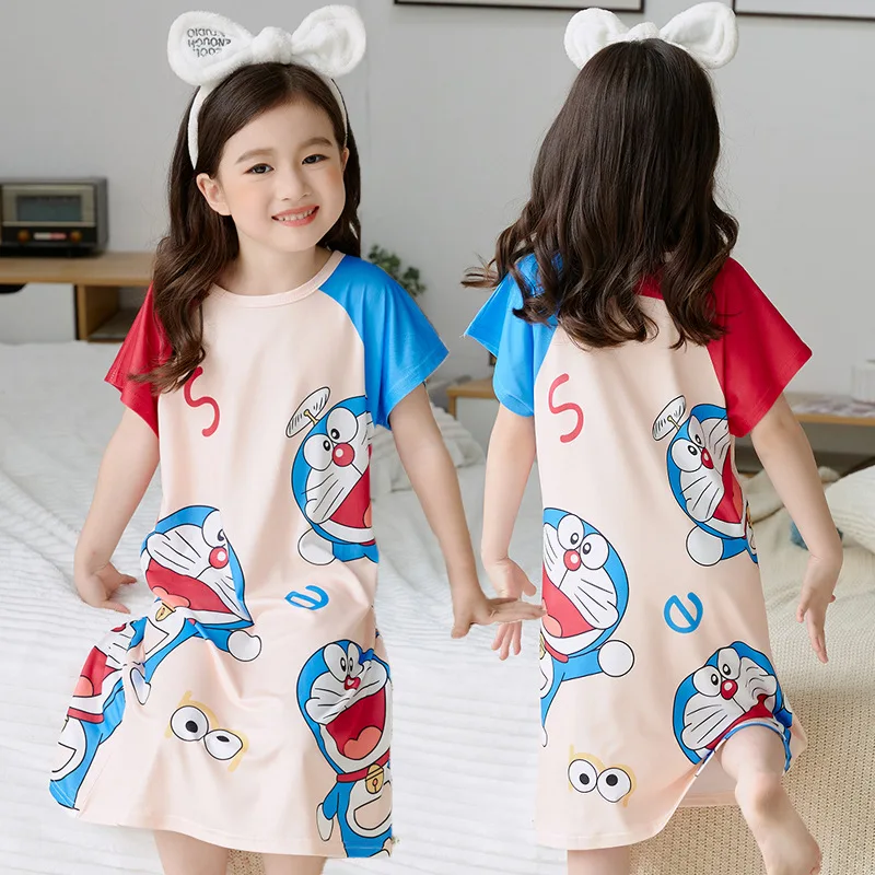 Cartoon Sleep Dress short sleeve summer spring Girls Pajamas dresses Kids Girl Night wear