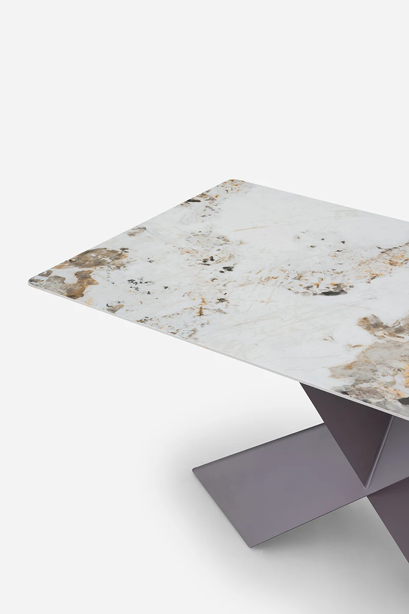 Modern X shape stainless steel base marble top new design dining table thin rock top six seat dinner room dining tables set