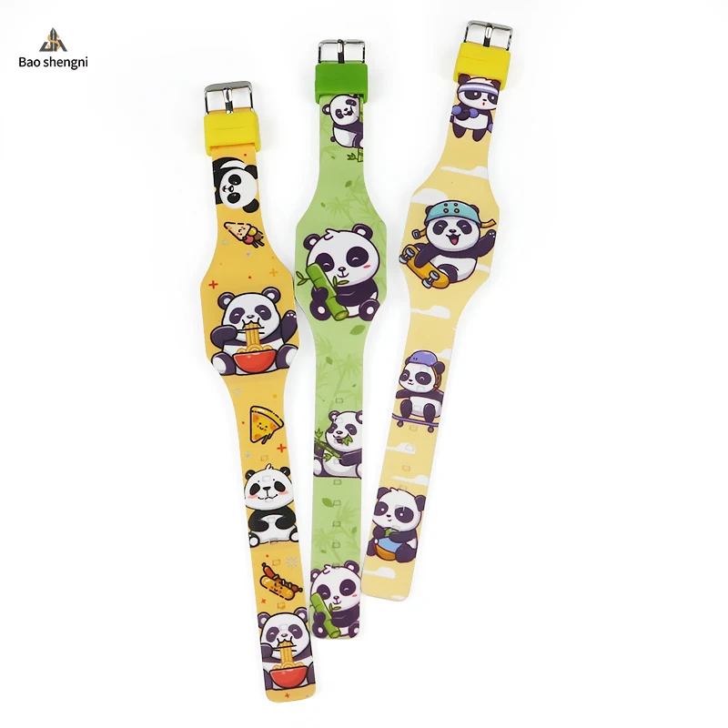 Eco-friendly Material Silicone Panda Cartoon Children LED Buckle Watches For Sales