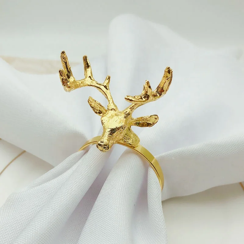 Christmas Reindeer napkin rings Gold Deer Napkin rings Cheap Napkin Ring Christmas for Wedding Decoration HWC06