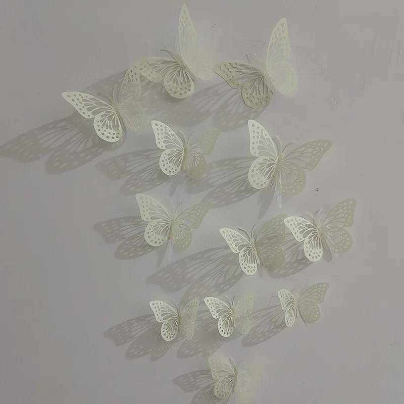 Ychon 3D Wall Decoration Glowing Butterfly Hollow Out Sticker Beautifying Decorations for Home Living room Supplies