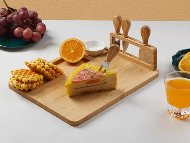 Premium wood cheese board set bamboo cheese board and knife set with Magnetic Slide-Out Drawer