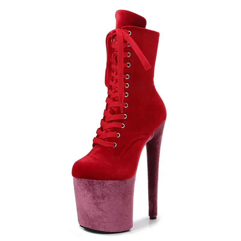 Trendy Velvet Stilettos 20 CM High Heels Ladies Boots Sexy Pole Dance Platform Shoes Comfortable Ankle Boots Women