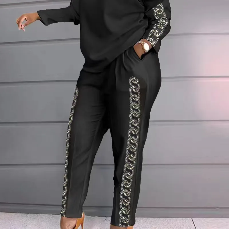 Весенняя и осенняя одежда новинка Спортивная джоггеры с принтом свободная футболка длинным рукавом рубашка штаны комплект повседневной одежды из двух предметов со штанами для женщин ювелирные наборы