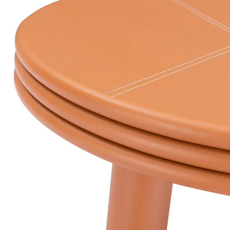 Factory Wholesale Italian Design Living Room Three Legs Round Orange Leather Coffee Table