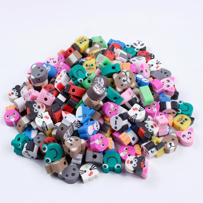 New 50Pcs/Lot Assorted Colors Various Cartoon Animals Polymer Clay Beads For DIY Necklace Bracelet Jewelry Accesories