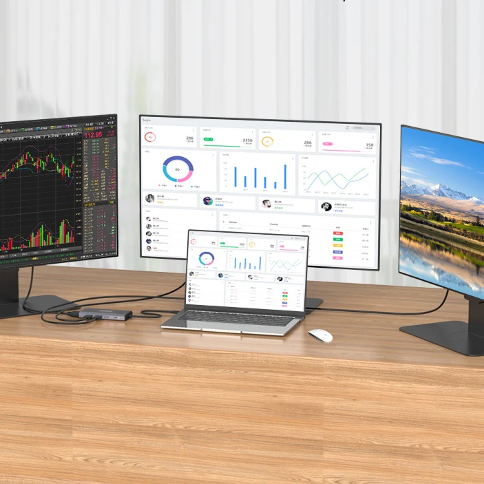 Onten Wholesale 12 in 1 USB-C Hub to Dual 4K HI Gigabit Network 2K VGA 3 USB 3.0 C Port Data PD 3.0 SD TF Audio Output OTN-UC601