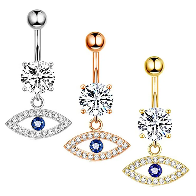 YW Beautiful Belly Button Navel Piercing CZ Crystal Evil Eye Zircon Rhinestone  Piercing Rings Body Jewelry