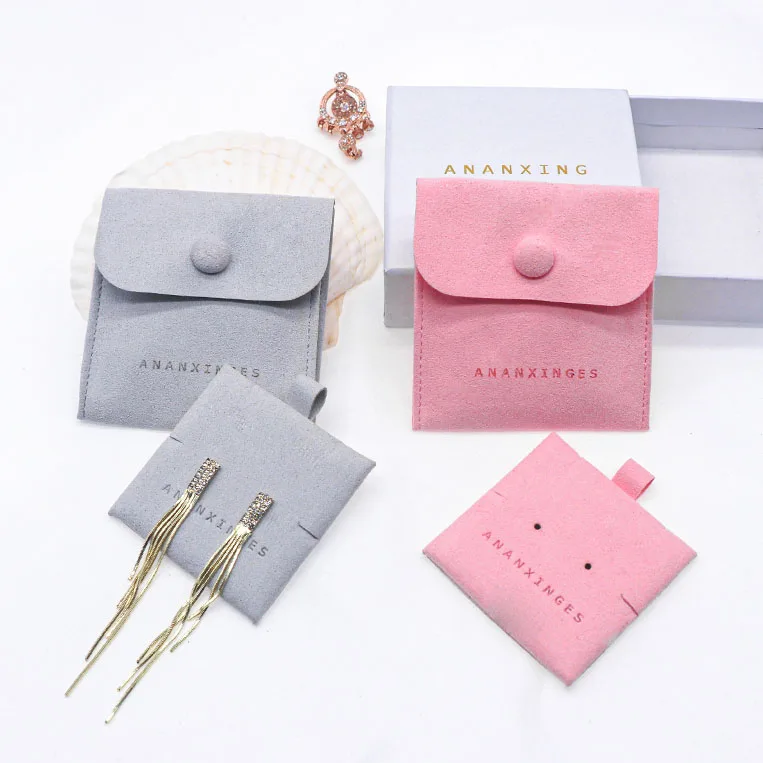 Custom Logo Printed Small Envelope Flap Package Pouch cover bags for jewelry Luxury Microfiber Necklace Jewelry Bag