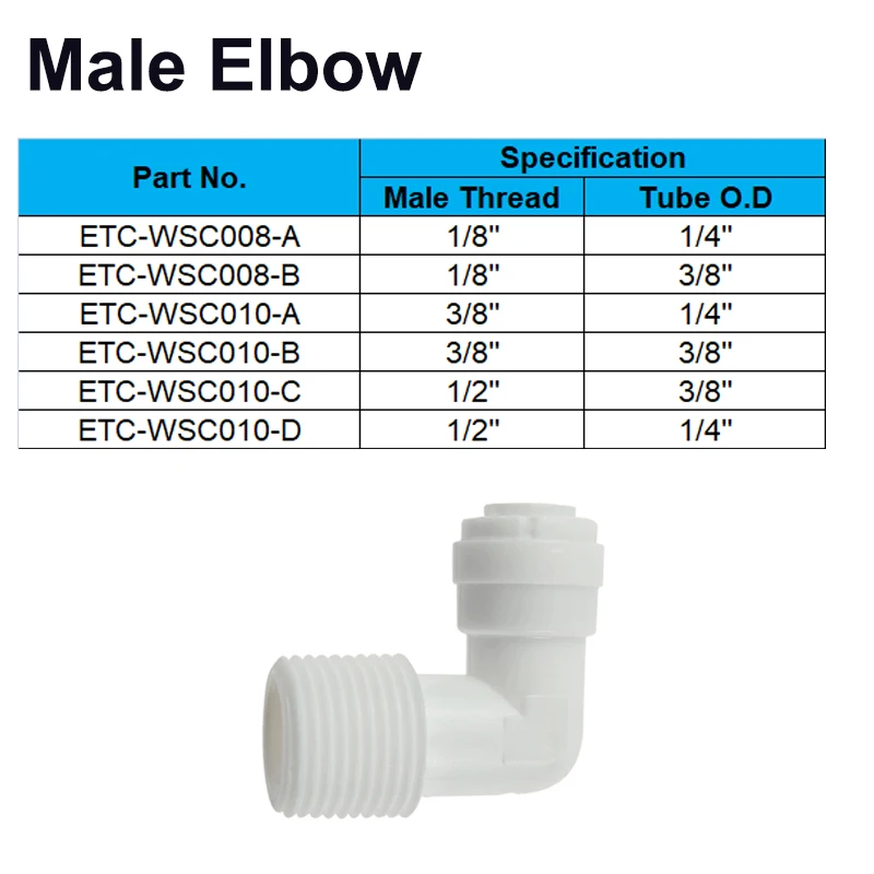 Plastic Male Elbow Tube O.D1/4  Thread1/8 male Quick Connect Fitting for Water Purifiers RO Water Systems