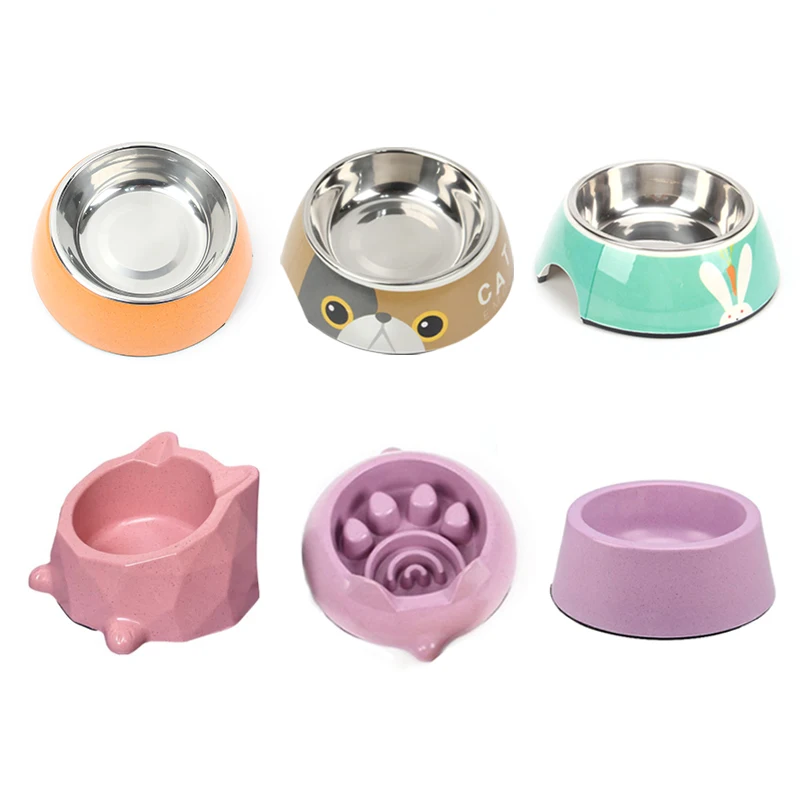 wholesale new design colorful plastic custom pet feeder bowl slow bamboo fiber pet dog feeding bowl